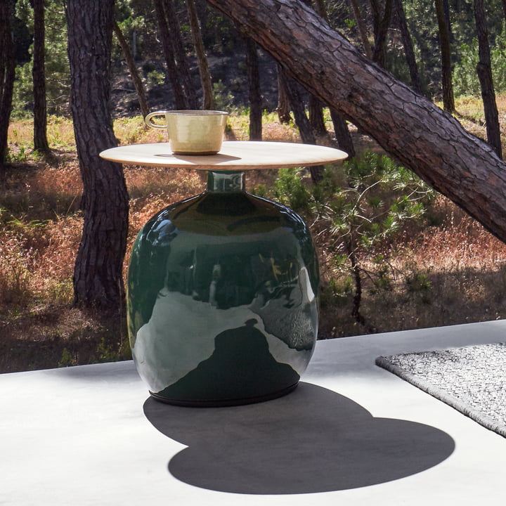 Gloster Blow Outdoor Side Table Tall | Ceramic and Teak