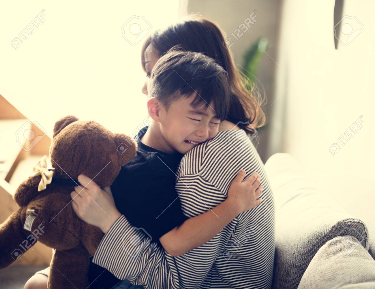 Japanese mother and son playing