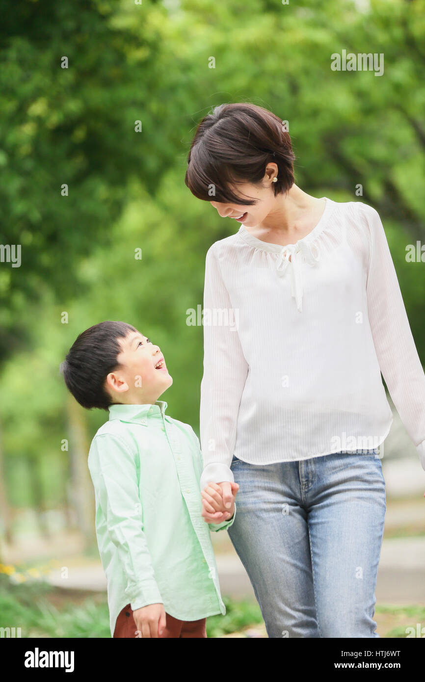 Japanese mother son Stock Photos and Images