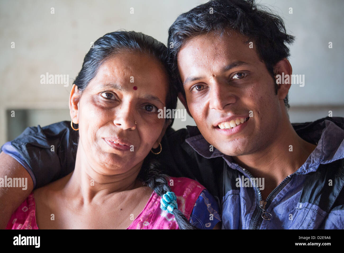 Mother son india Black & White Stock Photos